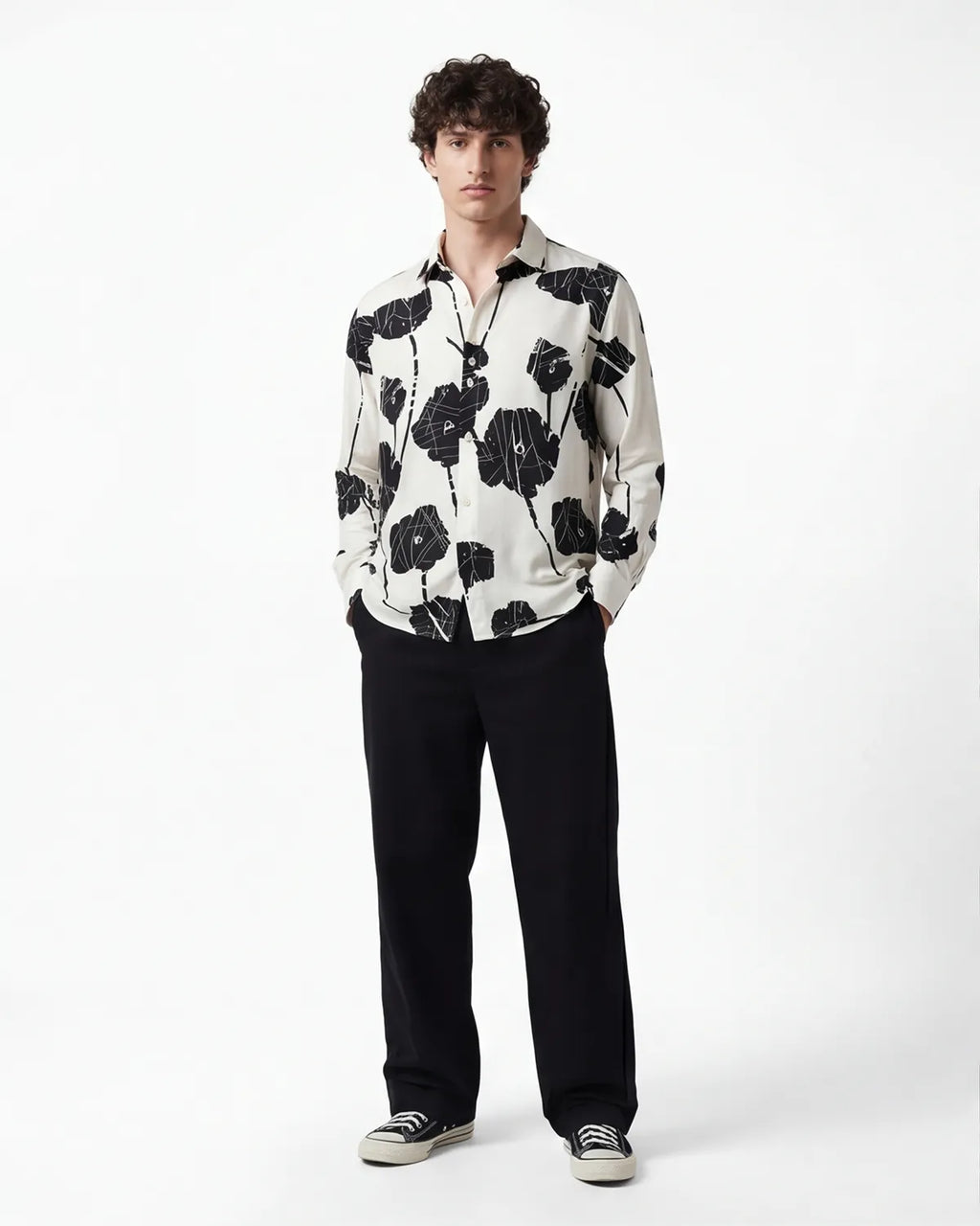 Black Floral Shirts - Ivory