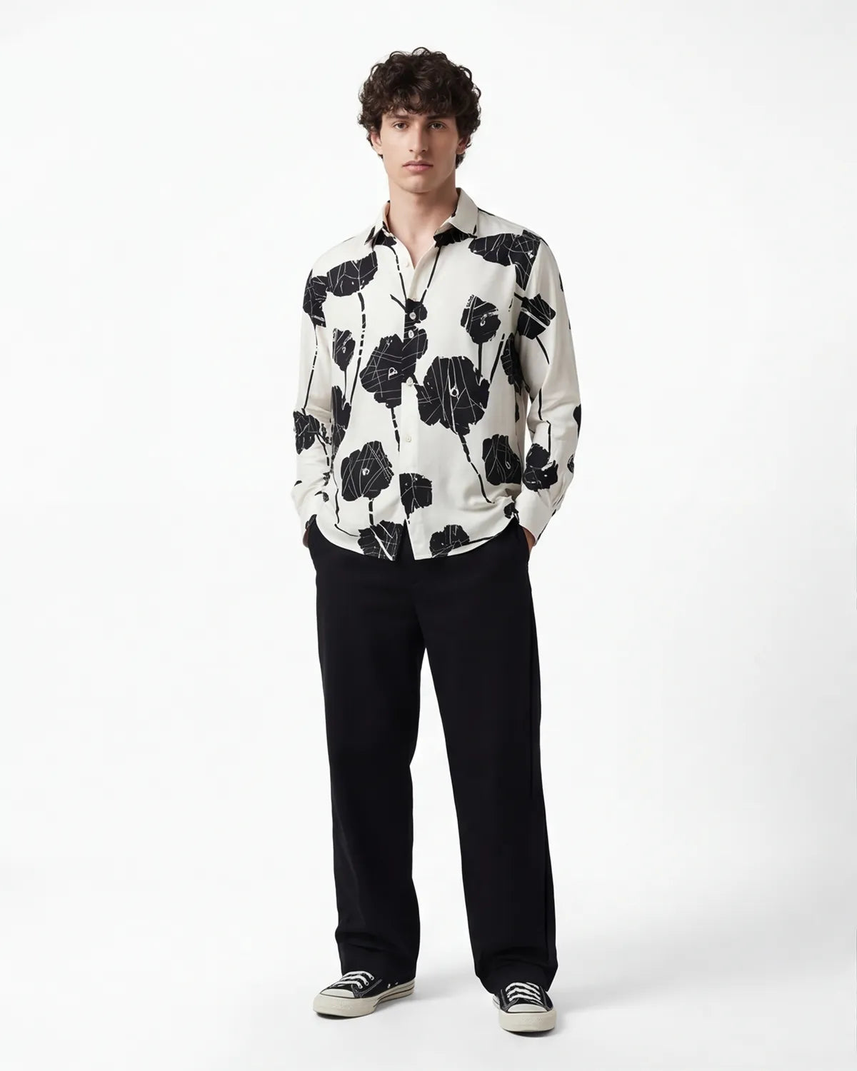 Black Floral Shirts - Ivory