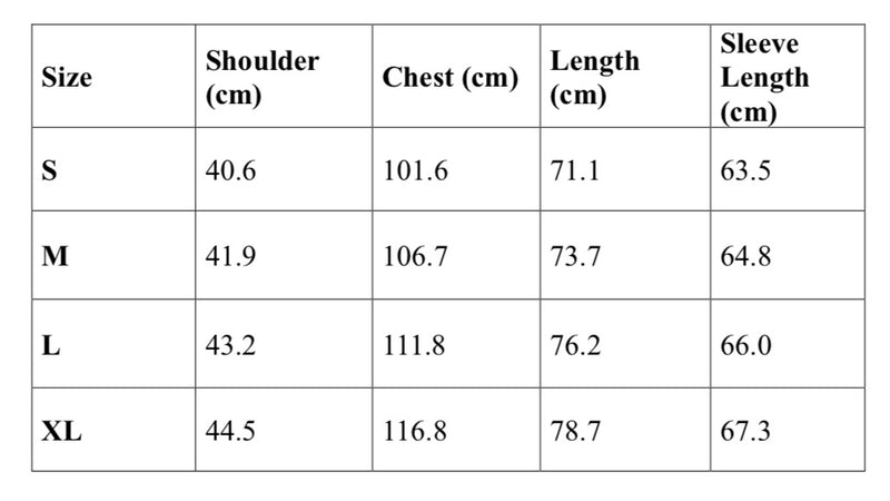 Size Chart CM for Sage Vintage Micro-checked shirt