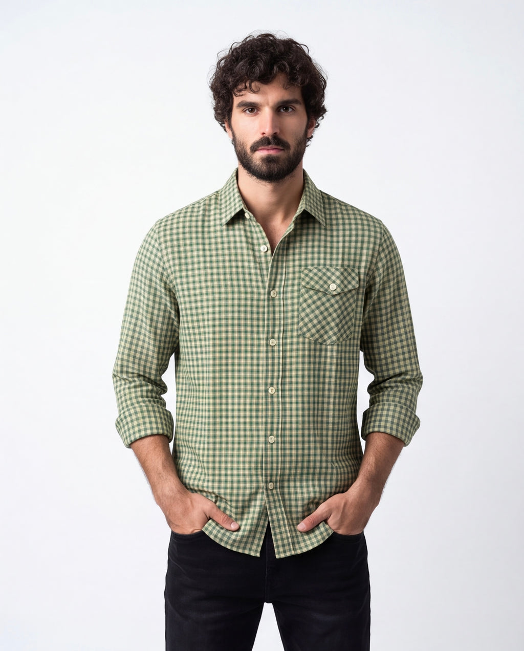 Olive Brushed Check Shirt