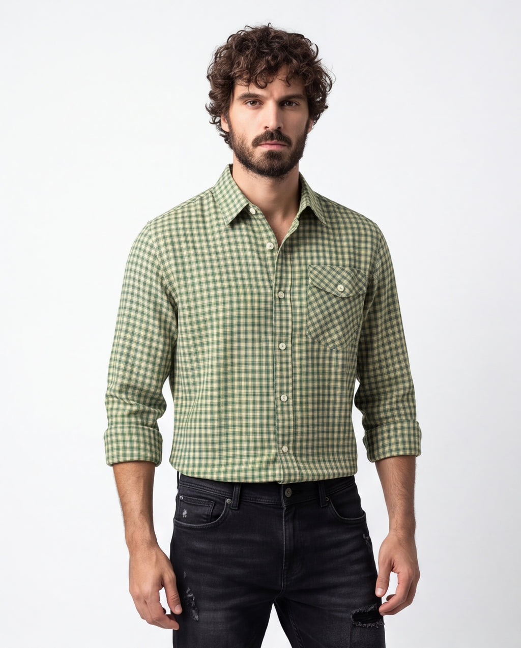 Olive Brushed Check Shirt